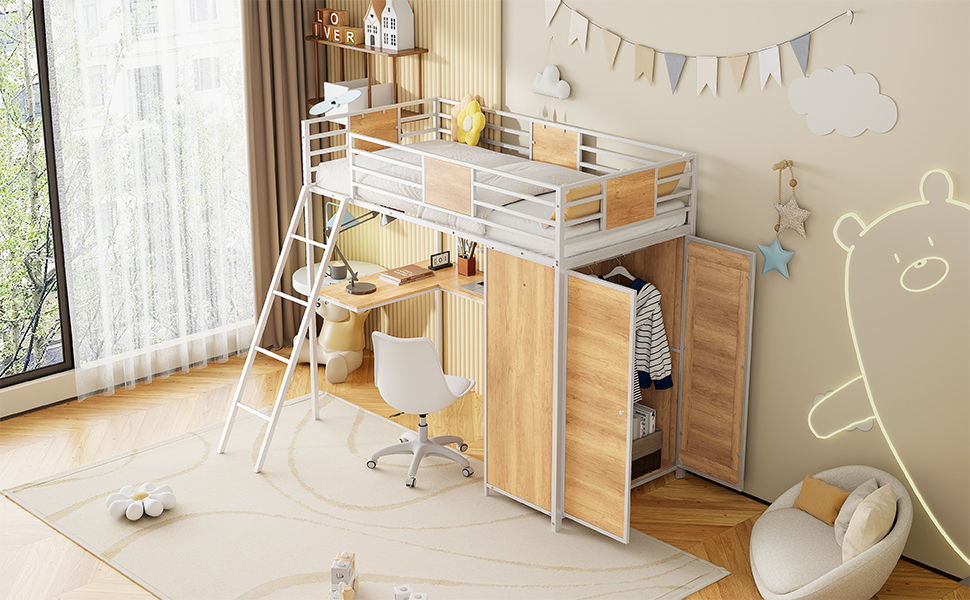 Loft Bed With L Shape Desk And Wardrobe - The Sleep Loft - Online Mattress Showroom NYC