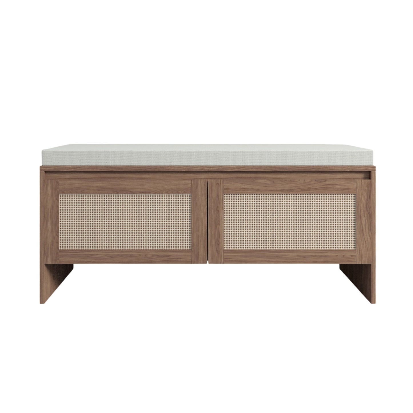 Storage Bench With Cushion, Shoe Cabinet With 2 Doors - Antique Natural / Rattan - The Sleep Loft - Online Mattress Showroom NYC