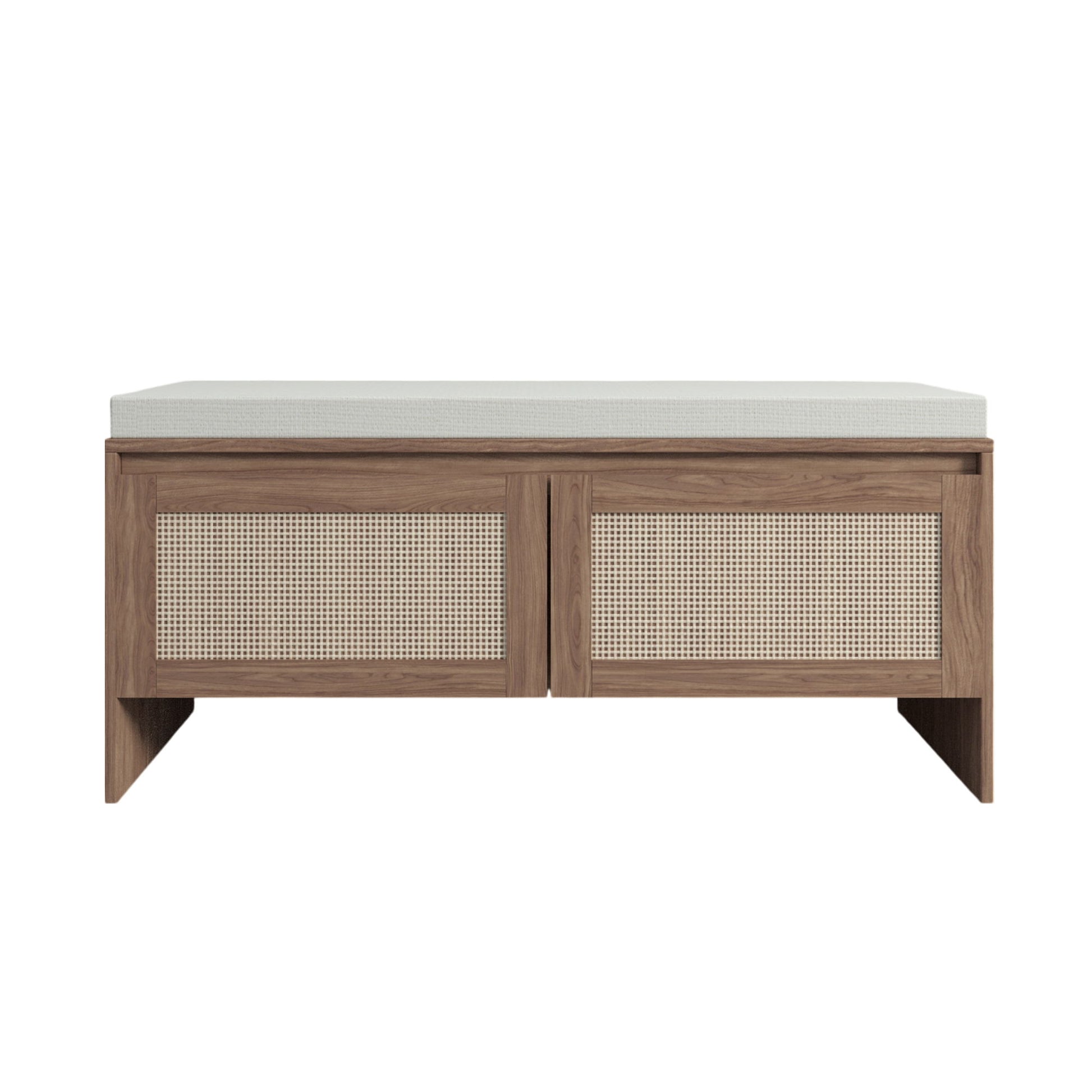 Storage Bench With Cushion, Shoe Cabinet With 2 Doors - Antique Natural / Rattan - The Sleep Loft - Online Mattress Showroom NYC