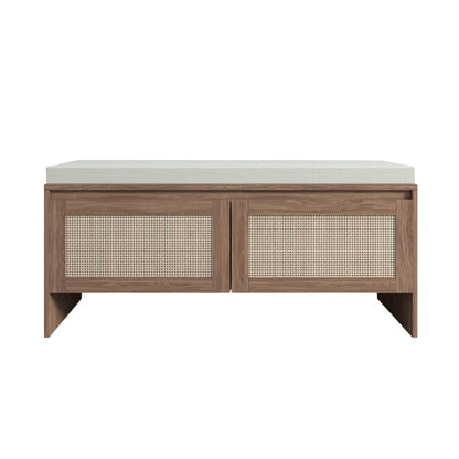 Storage Bench With Cushion, Shoe Cabinet With 2 Doors - Antique Natural / Rattan - The Sleep Loft - Online Mattress Showroom NYC