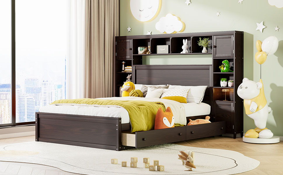 Bed With All In One Cabinet, Shelf And Sockets - The Sleep Loft - Online Mattress Showroom NYC