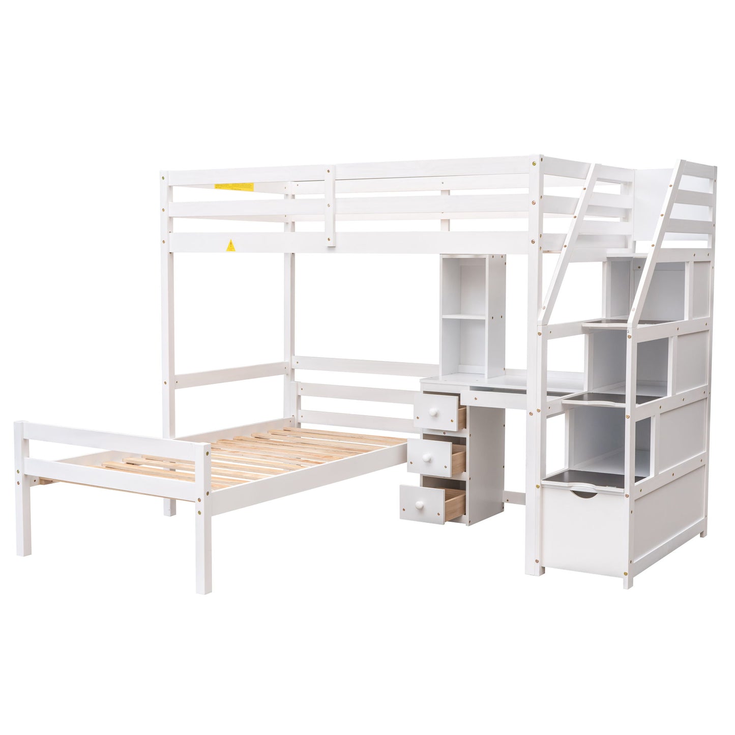 Loft Bed With Stand Alone Bed, Storage Staircase, Desk, Shelves, And Drawers - The Sleep Loft - Online Mattress Showroom NYC