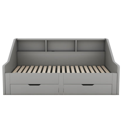 Daybed Frame With Storage Bookcases, 2 Drawers, Charging Station - The Sleep Loft - Online Mattress Showroom NYC