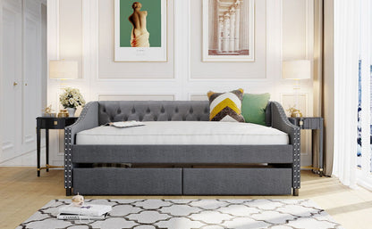 Upholstered Daybed With Two Drawers, Wood Slat Support - The Sleep Loft - Online Mattress Showroom NYC