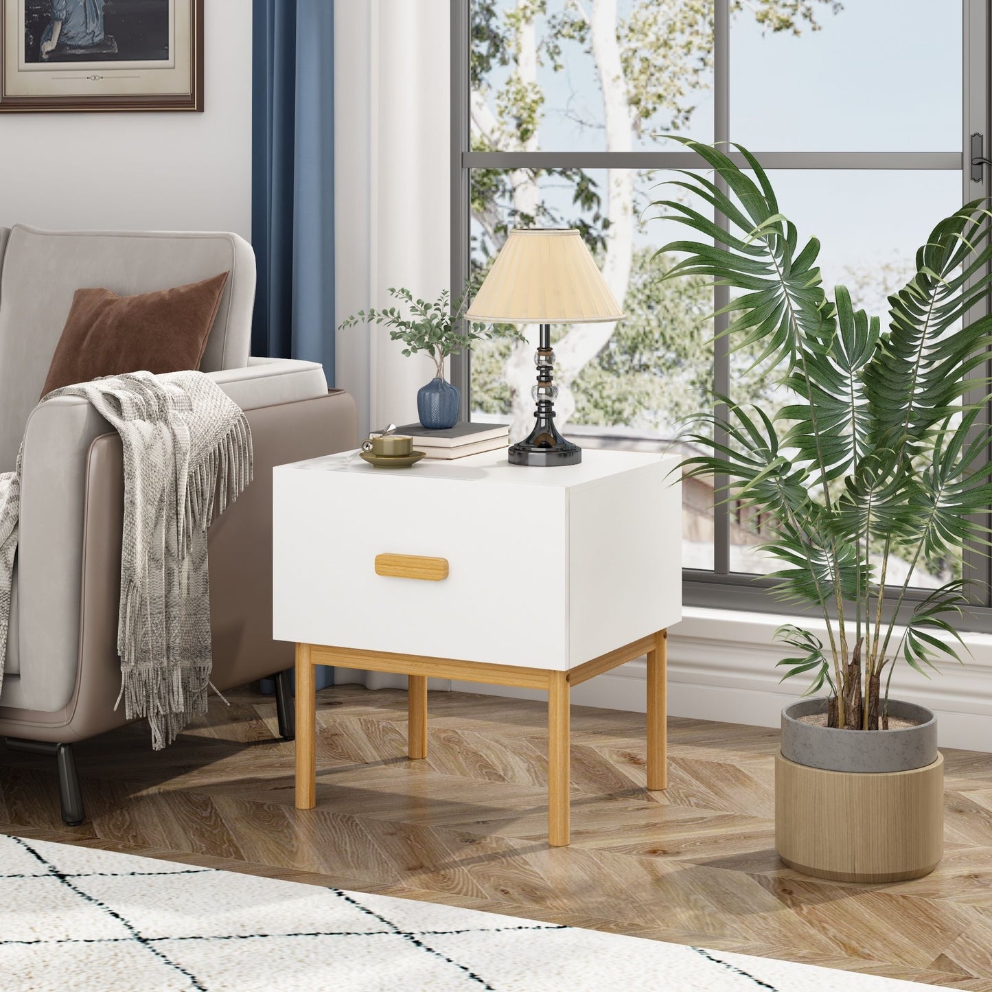 Nightstand With Drawer, Minimalist Bedside Table With Handle For Bedroom - White - The Sleep Loft - Online Mattress Showroom NYC