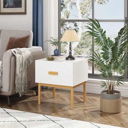 Nightstand With Drawer, Minimalist Bedside Table With Handle For Bedroom - White - The Sleep Loft - Online Mattress Showroom NYC