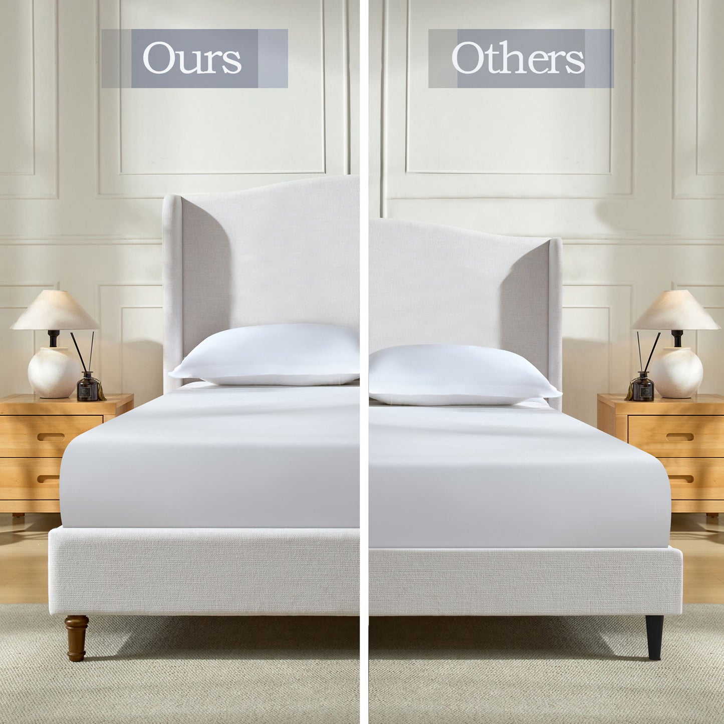 Hannah - Upholstered Wingback Bed Size / Tall Headboard Upholstered King Bed / Premium Textured Canvas Chenille Look / Minimalist Designs / No Box Spring Needed - The Sleep Loft - Online Mattress Showroom NYC