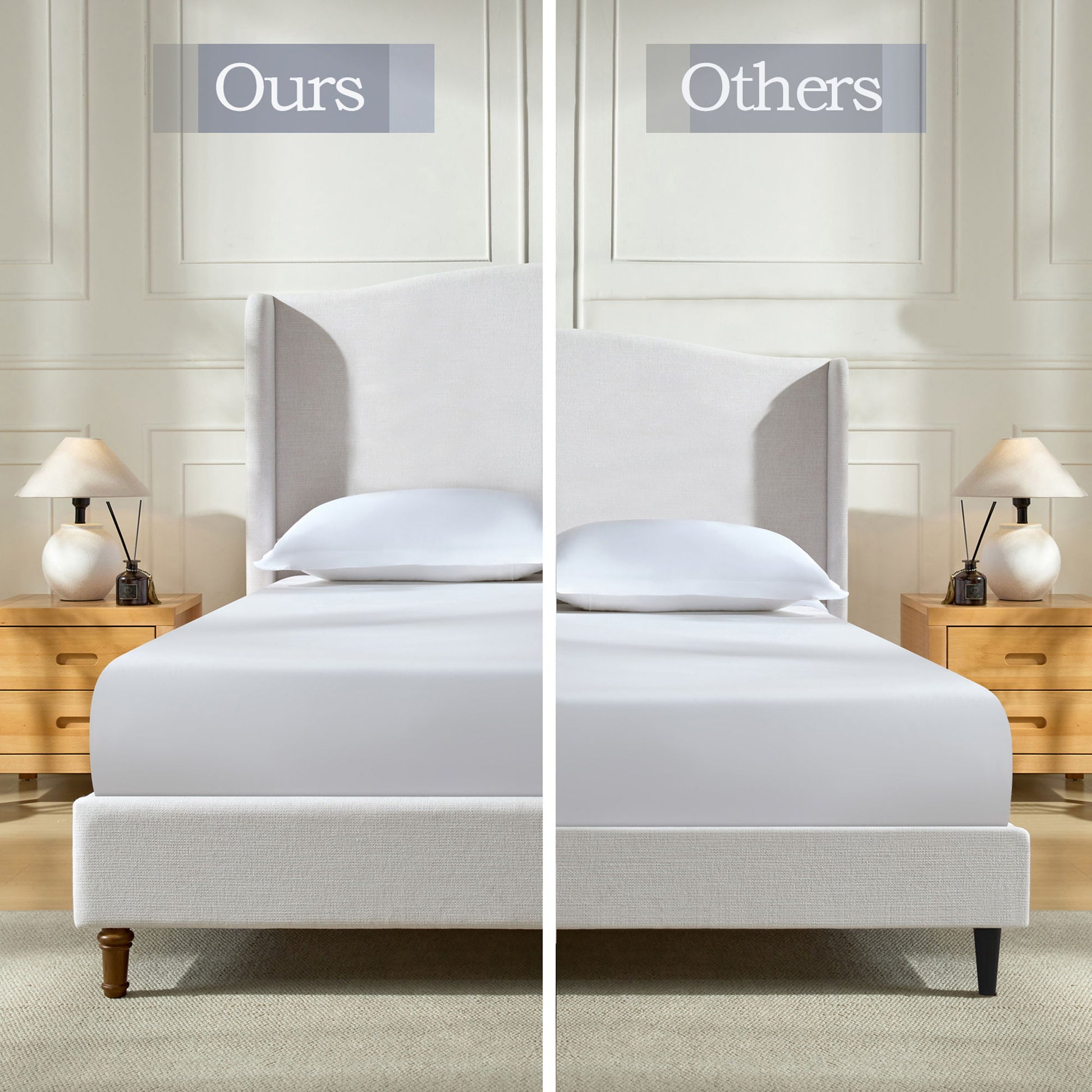 Hannah - Upholstered Wingback Bed Size / Tall Headboard Upholstered King Bed / Premium Textured Canvas Chenille Look / Minimalist Designs / No Box Spring Needed - The Sleep Loft - Online Mattress Showroom NYC