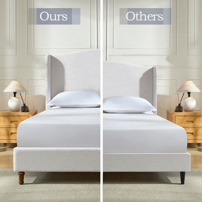 Hannah - Upholstered Wingback Bed Size / Tall Headboard Upholstered King Bed / Premium Textured Canvas Chenille Look / Minimalist Designs / No Box Spring Needed - The Sleep Loft - Online Mattress Showroom NYC