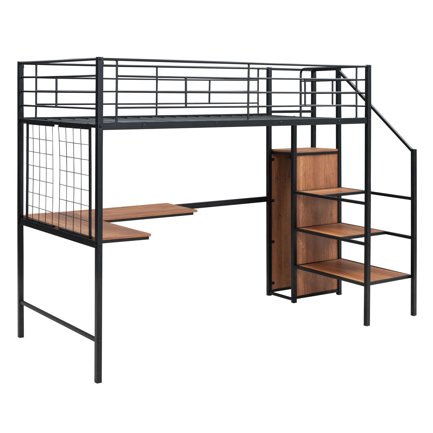 Loft Bed With Desk And Grid, Stylish Frame With Lateral Storage Ladder And Wardrobe - The Sleep Loft - Online Mattress Showroom NYC