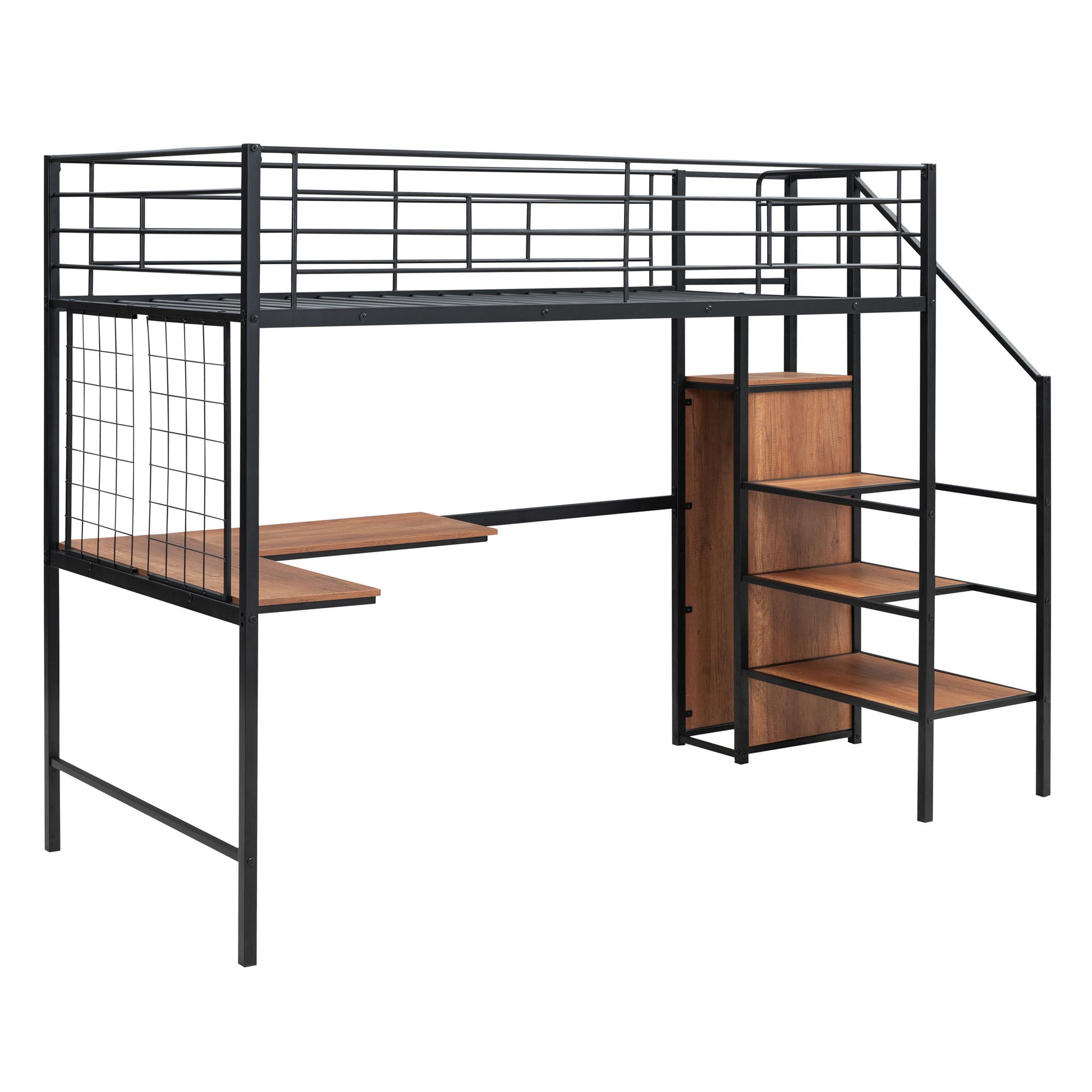 Loft Bed With Desk And Grid, Stylish Frame With Lateral Storage Ladder And Wardrobe - The Sleep Loft - Online Mattress Showroom NYC