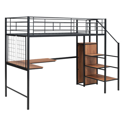 Loft Bed With Desk And Grid, Stylish Frame With Lateral Storage Ladder And Wardrobe - The Sleep Loft - Online Mattress Showroom NYC