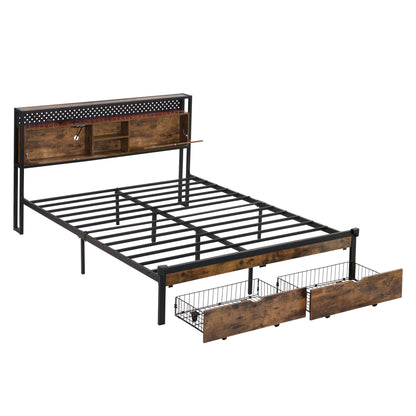 Modern Metal Platform Bed Frame With Wooden Headboard, USB Charging Station, Storage Drawers - The Sleep Loft - Online Mattress Showroom NYC