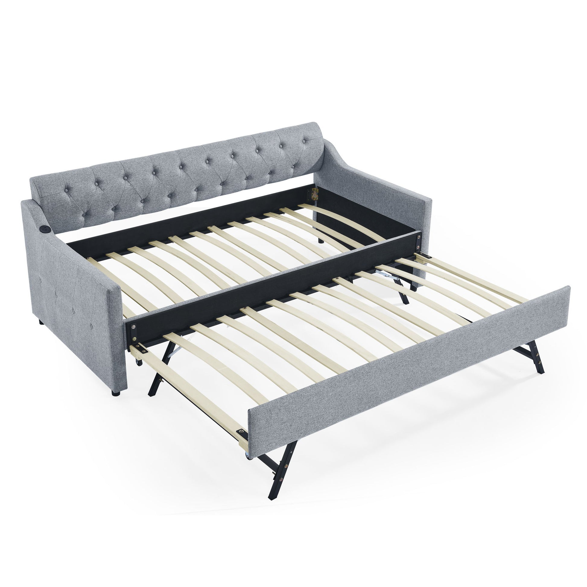 Size Upholstered Daybed With Trundle And USB Charging Armrest - The Sleep Loft - Online Mattress Showroom NYC