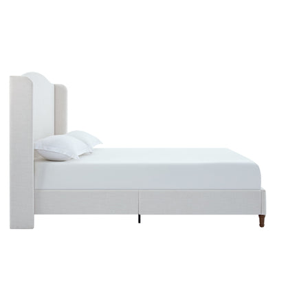 Hannah - Upholstered Wingback Bed Size / Tall Headboard Upholstered King Bed / Premium Textured Canvas Chenille Look / Minimalist Designs / No Box Spring Needed - The Sleep Loft - Online Mattress Showroom NYC