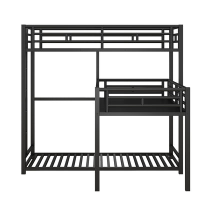 L-Shaped Triple Twin Size Bunk Bed, Industrial Design With Integrated Ladder And Full Length Guardrails - Black - The Sleep Loft - Online Mattress Showroom NYC