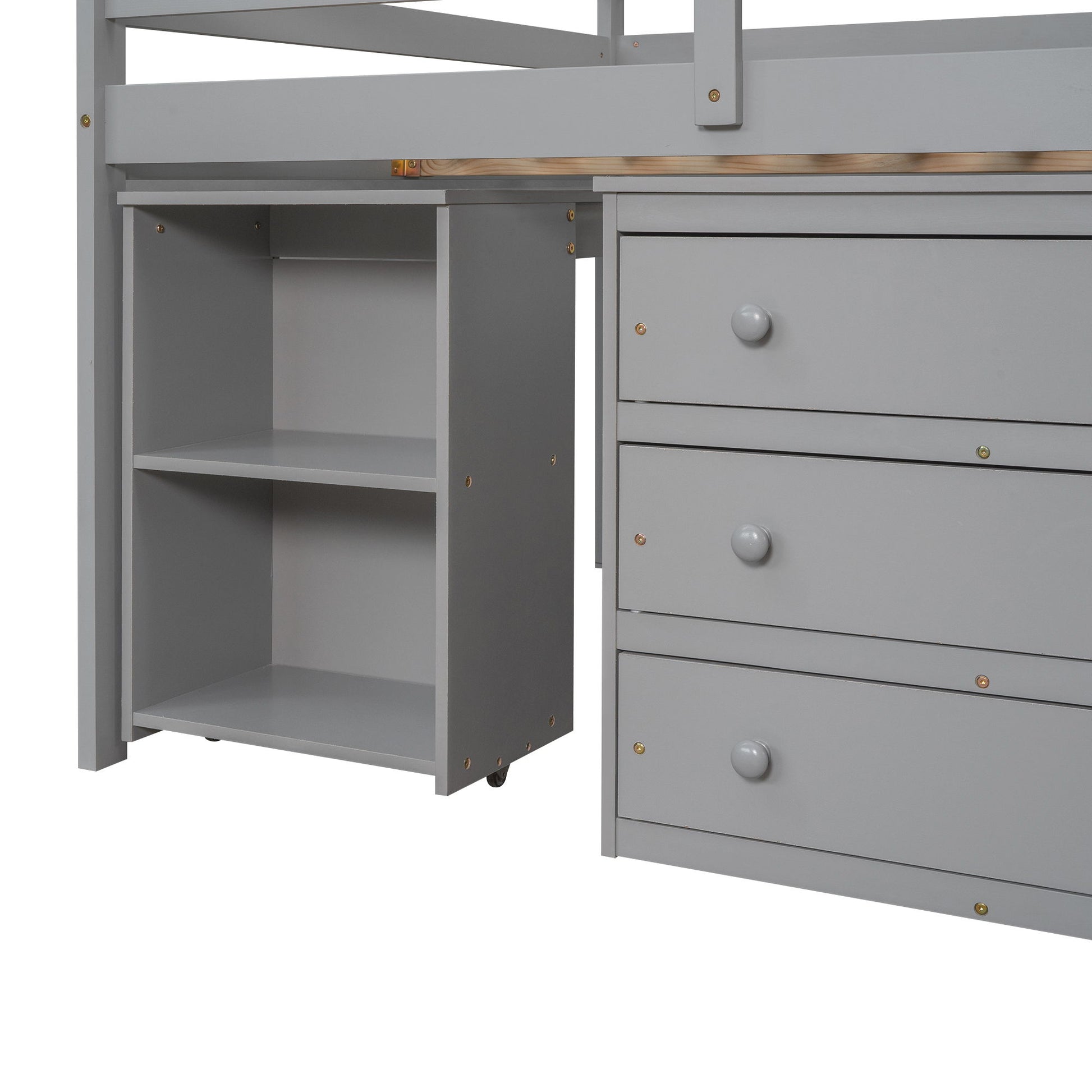 Loft Low Study Bed With Cabinet, Shelves And Rolling Portable Desk, Multiple Functions - The Sleep Loft - Online Mattress Showroom NYC