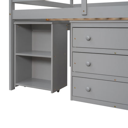 Loft Low Study Bed With Cabinet, Shelves And Rolling Portable Desk, Multiple Functions - The Sleep Loft - Online Mattress Showroom NYC