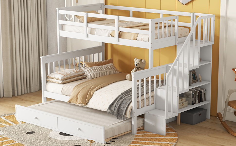 Bunk Bed With Twin Size Trundle, Storage And Guard Rail For Bedroom - The Sleep Loft - Online Mattress Showroom NYC