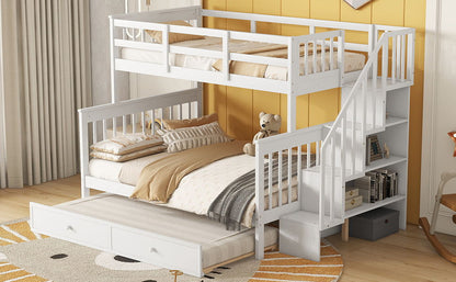 Bunk Bed With Twin Size Trundle, Storage And Guard Rail For Bedroom - The Sleep Loft - Online Mattress Showroom NYC