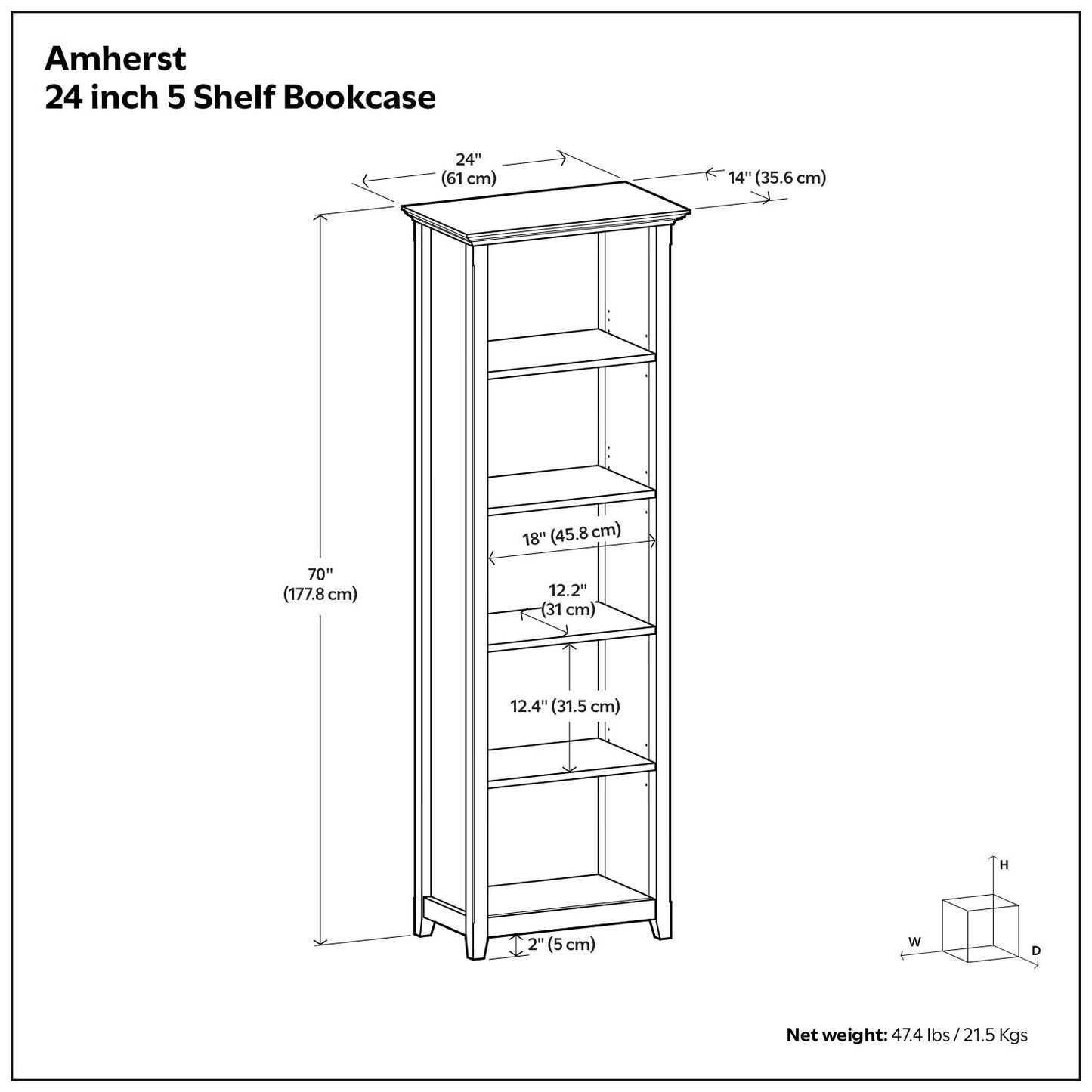 Amherst - 5 Shelf Bookcase, Handcrafted - The Sleep Loft - Online Mattress Showroom NYC