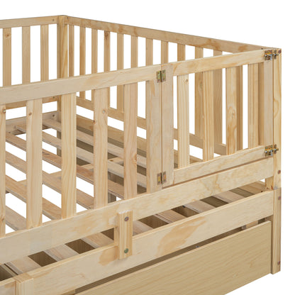 Daybed With Fence Guardrails And 2 Drawers, Split Into Independent Floor Bed & Daybed - The Sleep Loft - Online Mattress Showroom NYC