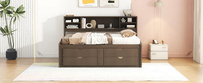 Daybed With 2 Bedside Cabinets, Upper Shelves And 4 Drawers - The Sleep Loft - Online Mattress Showroom NYC
