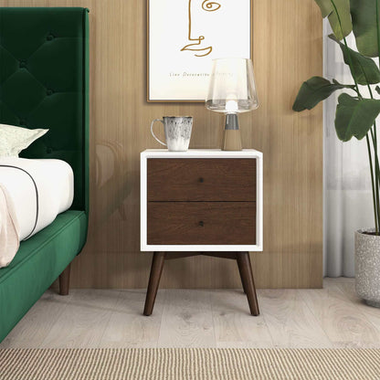 Caroline - Mid-Century Modern Style White Night Stand 2 Drawer - The Sleep Loft - Online Mattress Showroom NYC