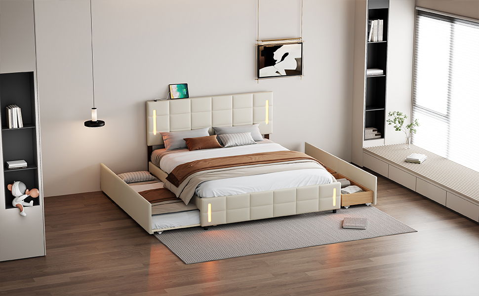 Upholstered Platform Bed With Trundle & Drawers - The Sleep Loft - Online Mattress Showroom NYC
