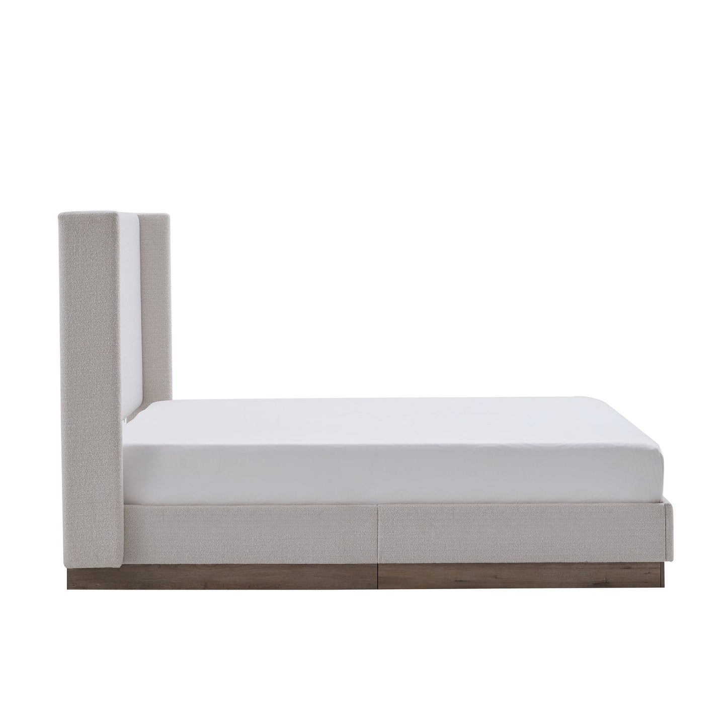 Hosford - Minimalist Upholstered Wingback Bed With Wood Base Platform - The Sleep Loft - Online Mattress Showroom NYC