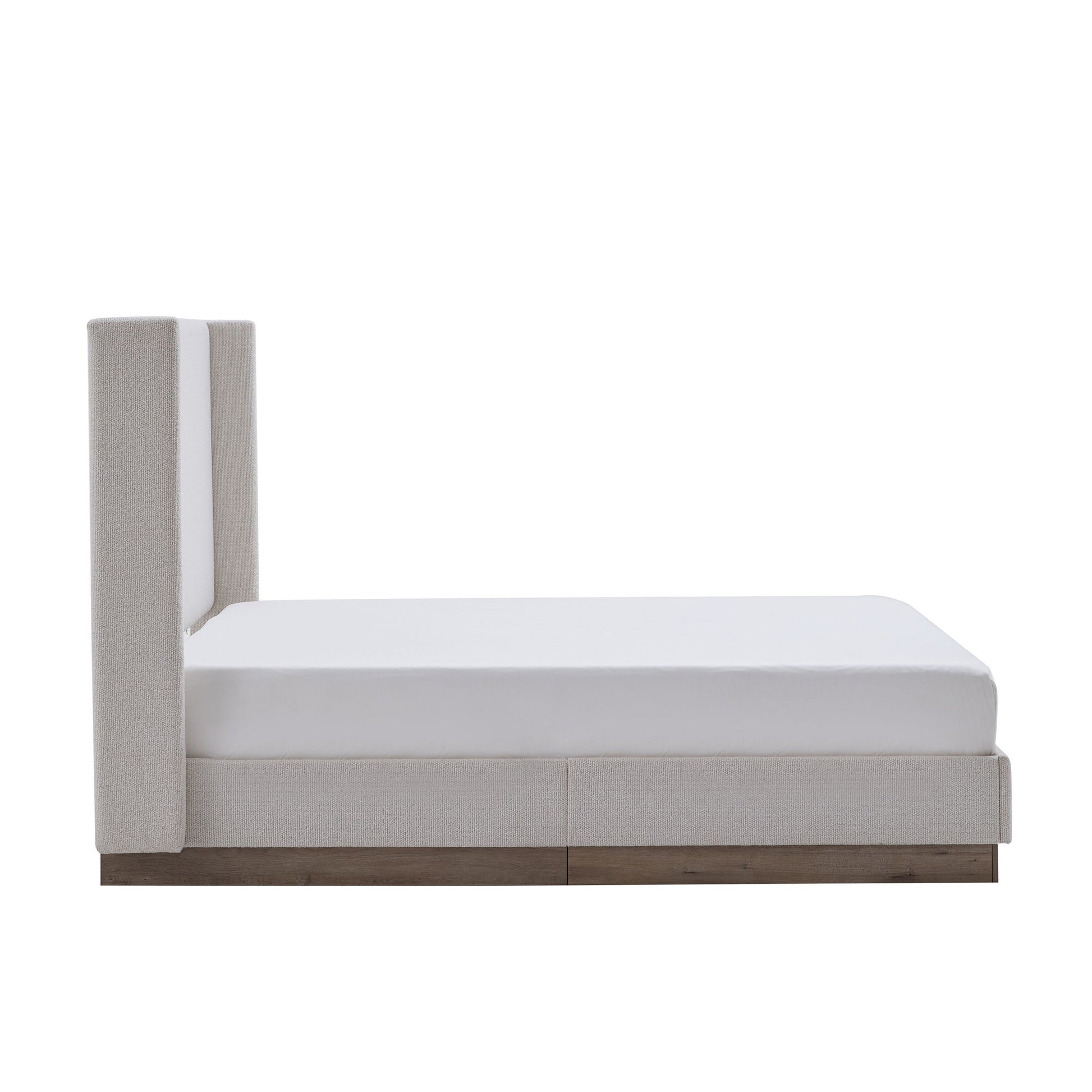 Hosford - Minimalist Upholstered Wingback Bed With Wood Base Platform - The Sleep Loft - Online Mattress Showroom NYC
