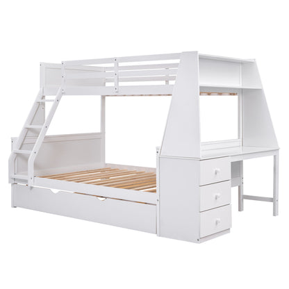Bunk Bed With Trundle And Built In Desk, 3 Storage Drawers And Shelf - The Sleep Loft - Online Mattress Showroom NYC