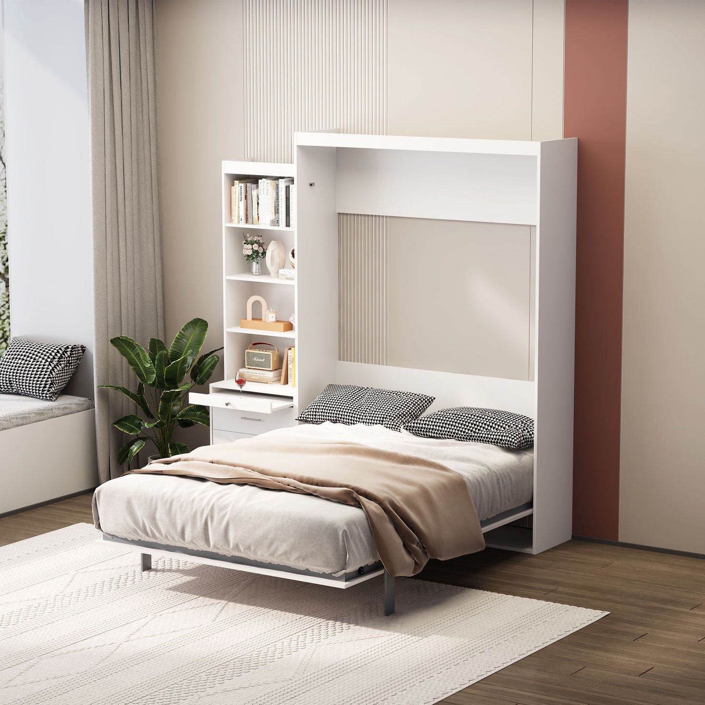 Morden Deisgn Vertical Murphy Bed With Shelf And Drawers For Bedroom Or Guestroom Wall Bed Space Saving Hidden Bed With New Style Gas Struts - The Sleep Loft - Online Mattress Showroom NYC