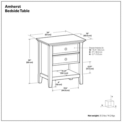 Amherst - Bedside Table, Handcrafted - The Sleep Loft - Online Mattress Showroom NYC
