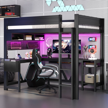 Gaming Loft Bed With Desk, Storage Shelves, LED And Charging Station - The Sleep Loft - Online Mattress Showroom NYC