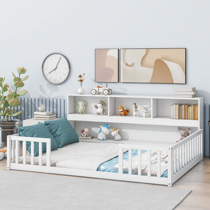 Floor Bed With Side Bookcase, Shelves, Guardrails - The Sleep Loft - Online Mattress Showroom NYC