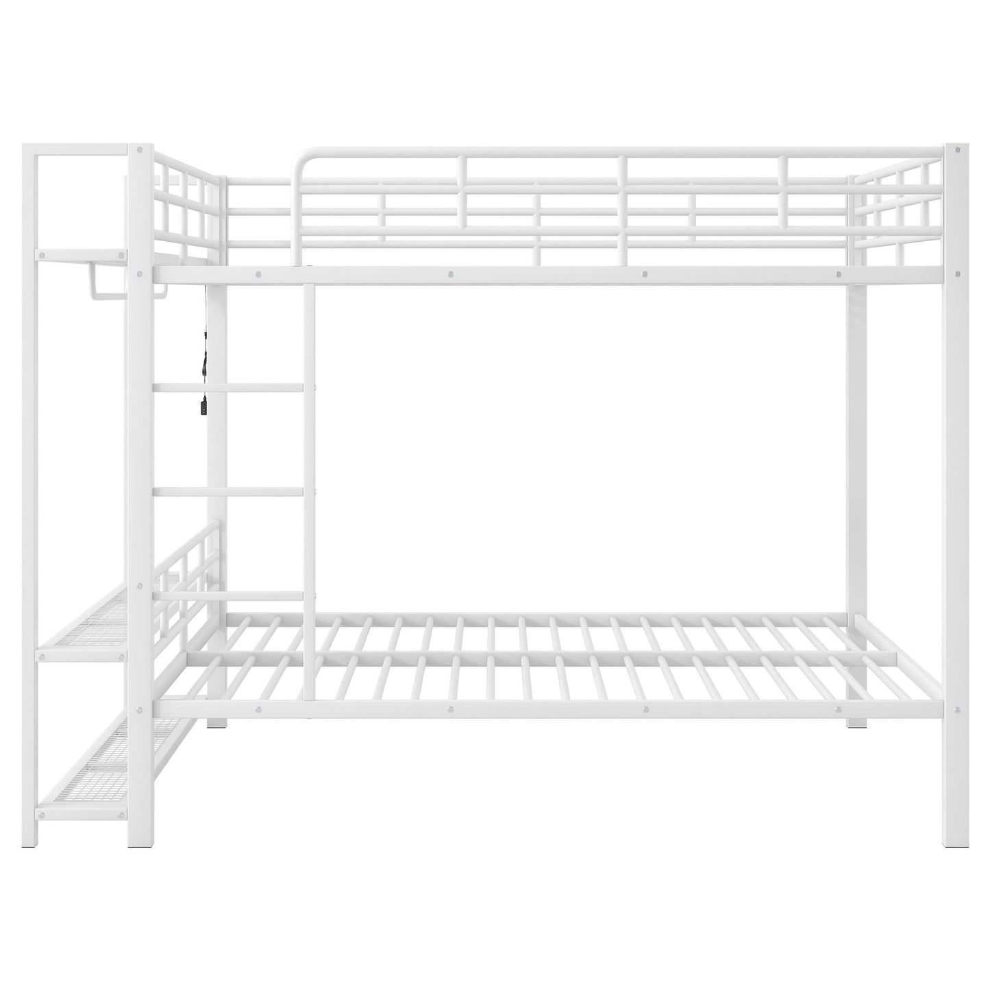 Bunk Bed With Storage Shelves, Clothes Hooks, LED Light - The Sleep Loft - Online Mattress Showroom NYC