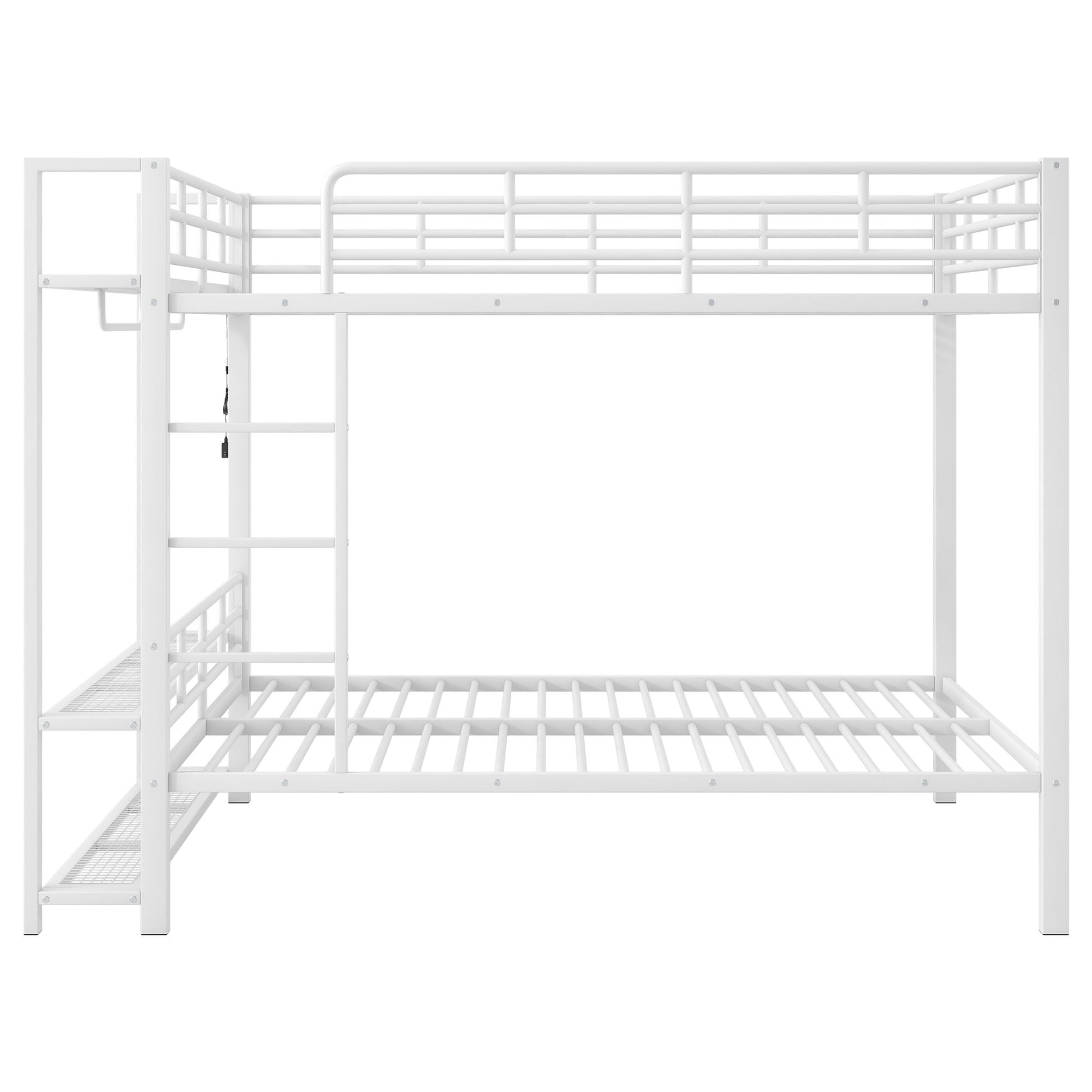 Bunk Bed With Storage Shelves, Clothes Hooks, LED Light - The Sleep Loft - Online Mattress Showroom NYC