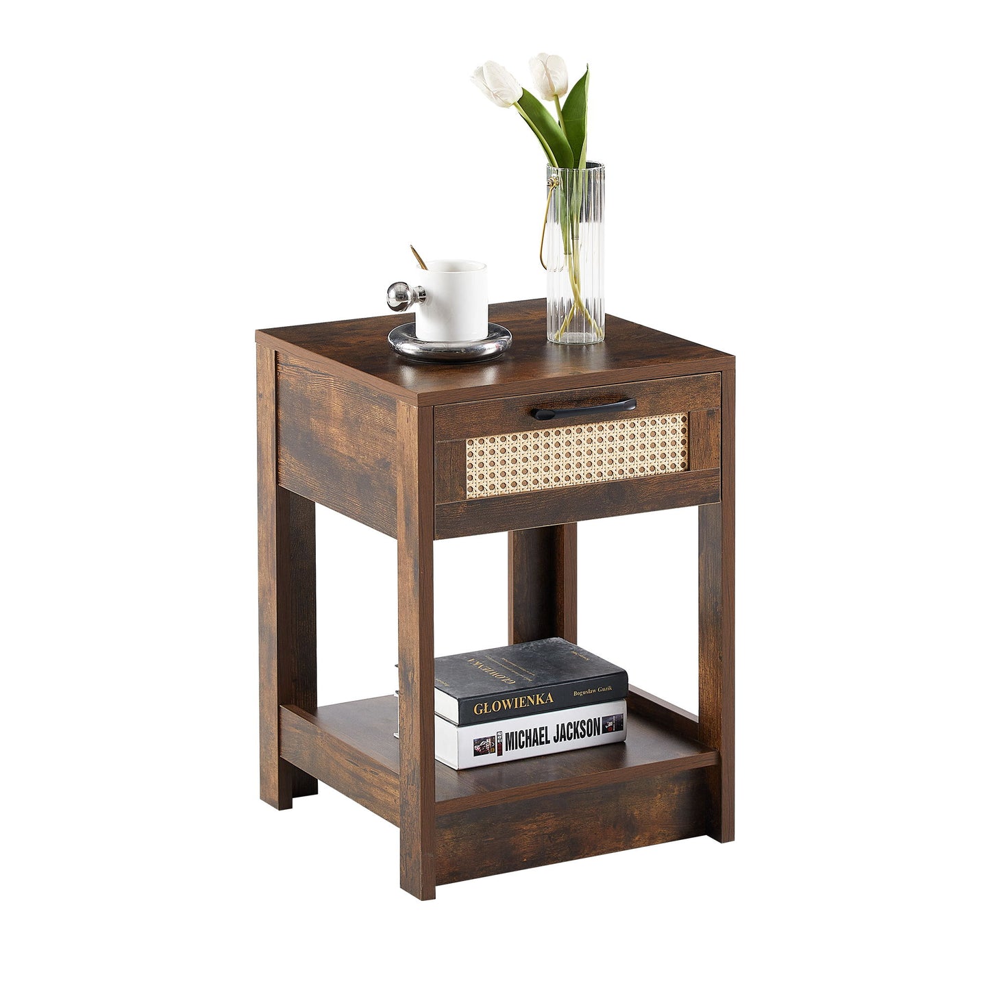 15.75" Rattan End Table With Drawer, Modern Nightstand, Side Table For Living Room, Bedroom - The Sleep Loft - Online Mattress Showroom NYC