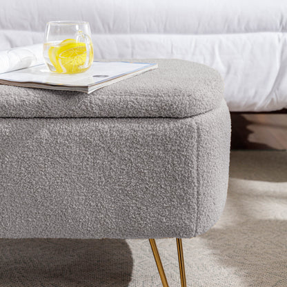 Storage Ottoman Bench For End Of Bed Legs, Modern Camel Faux Fur Entryway Bench Upholstered Padded With Storage For Living Room Bedroom - The Sleep Loft - Online Mattress Showroom NYC