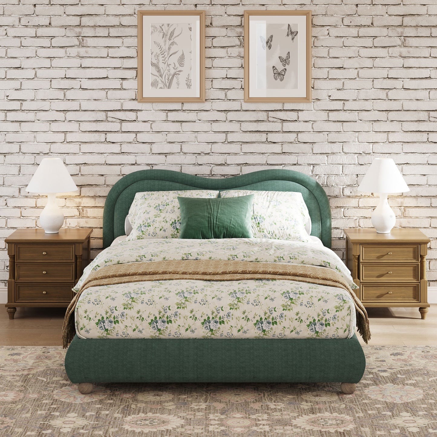 Upholstered Platform Bed Frame With Curved Headboard