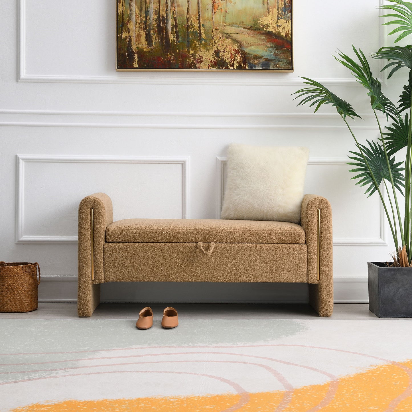 Modern Teddy Upholstered Large Bed End Bench With Arms And Storage - The Sleep Loft - Online Mattress Showroom NYC