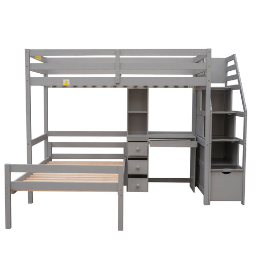 Loft Bed With Stand Alone Bed, Storage Staircase, Desk, Shelves, And Drawers - The Sleep Loft - Online Mattress Showroom NYC