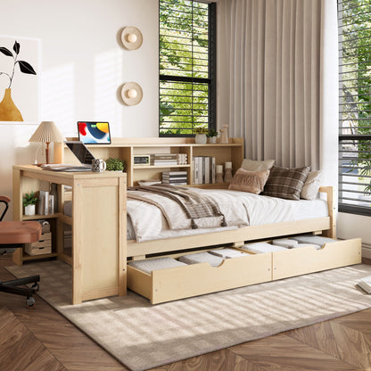 Corner Daybed With Storage Drawers, Desk, Charging Port & Bookcase - The Sleep Loft - Online Mattress Showroom NYC