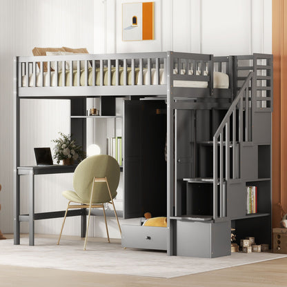 Loft Bed With Bookshelf, Drawers, Desk, And Wardrobe - The Sleep Loft - Online Mattress Showroom NYC