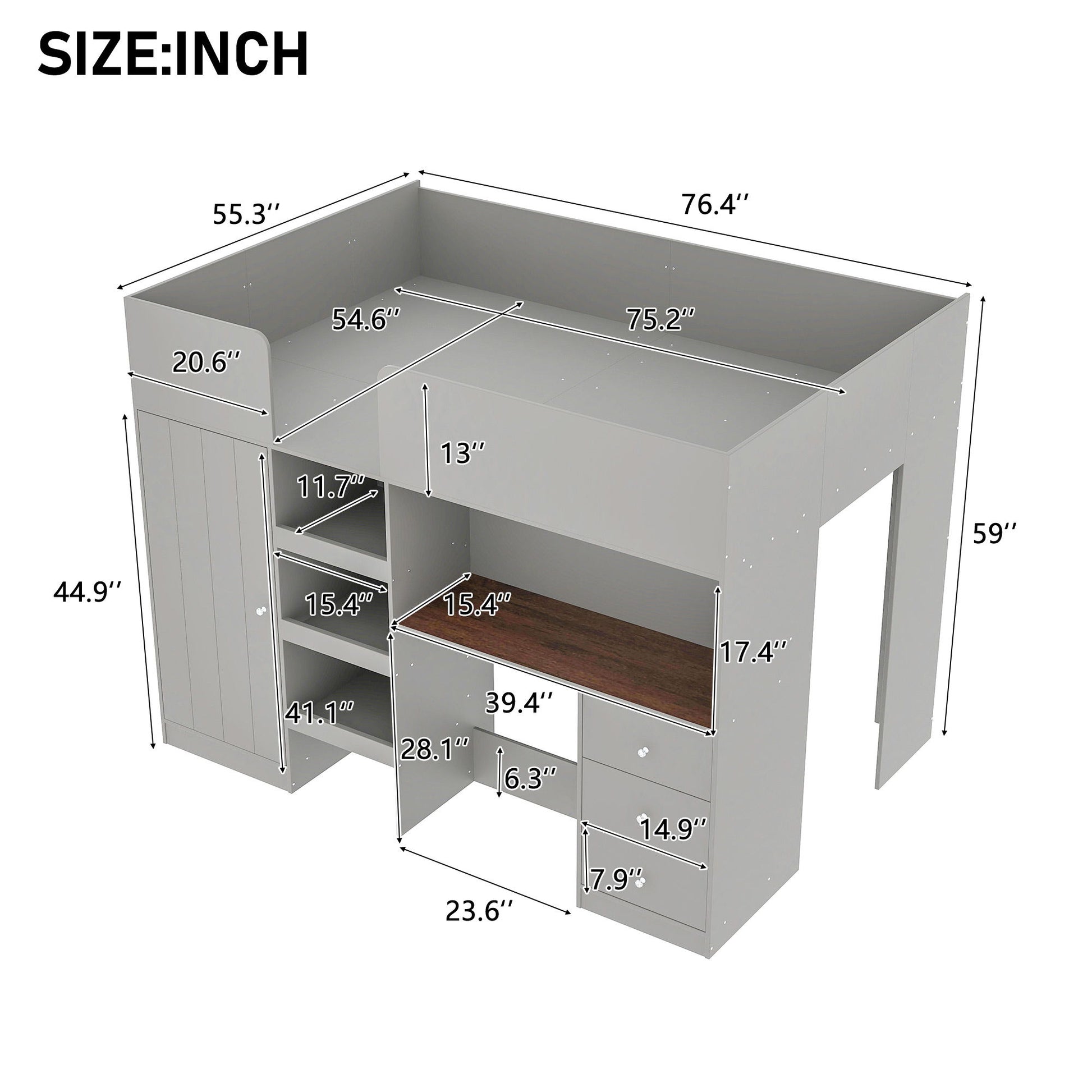 Loft Bed With Built In Wardrobe, Desk, Shelves, And Drawers - The Sleep Loft - Online Mattress Showroom NYC