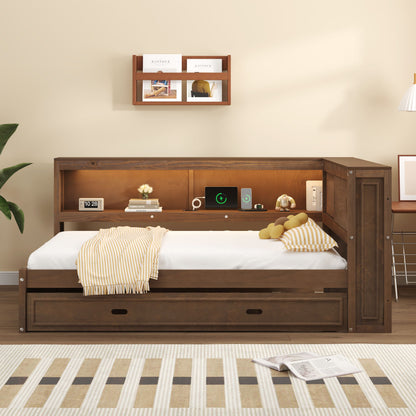 Daybed With Storage Shelves, LED, USB, And Trundle - The Sleep Loft - Online Mattress Showroom NYC