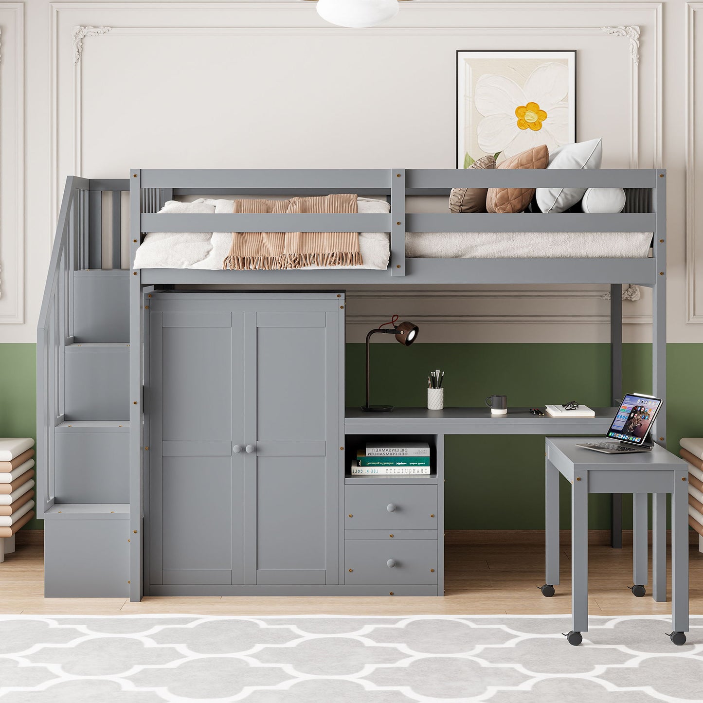 Loft Bed With Stairs, Bookshelf, Drawers, Desk & Wardrobe, Space Saving Multifunctional Furniture - The Sleep Loft - Online Mattress Showroom NYC