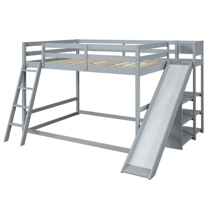 Bunk Bed With Ladder, Slide, And Shelves Pine Wood - The Sleep Loft - Online Mattress Showroom NYC