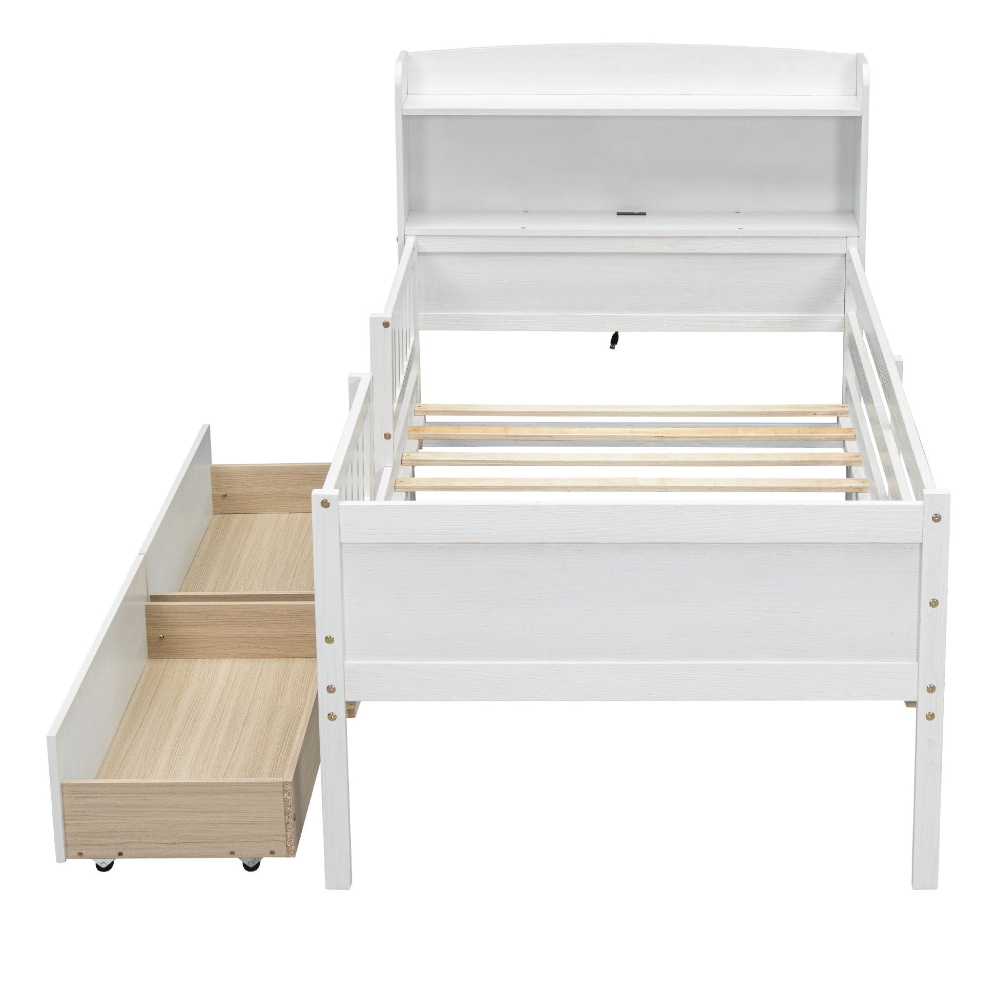 Platform Bed With LED Light, Multi Functional Headboard, Guardrail And 2 Drawers - The Sleep Loft - Online Mattress Showroom NYC